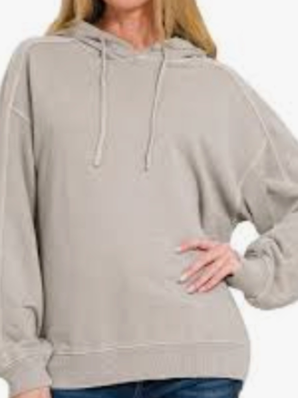 #1442 Zenana French Terry Pigment Dye & Enzyme Washing Hoodie- Sleet